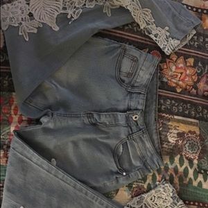 Floral Lace Light Wash Denim
